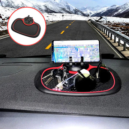 Car Dashboard Phone Holder with Anti-Slip Pad and 360 Degree Rotation, Storage Tray for Keys, Coins and Sunglasses