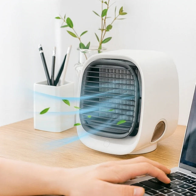 Portable Air Cooler Humidifier 2 in 1 USB, Mini Desk Fan with Water Tank and LED Night Light, Portable Humidifier Quiet_00
