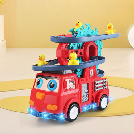 Fire Truck Toy with Duck Slide Track and Lights | Interactive Learning Play for Kids