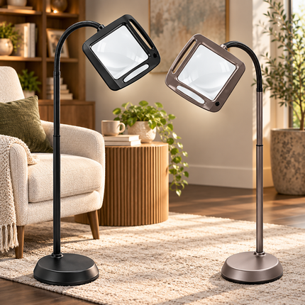 Adjustable Floor Lamp with Magnifier, Magnifying Lamp for Reading and Crafts, Gooseneck Lamp with 12 Glare Free LEDs_00
