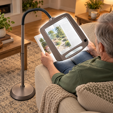 Adjustable Floor Lamp with Magnifier, Magnifying Lamp for Reading and Crafts, Gooseneck Lamp with 12 Glare Free LEDs_03