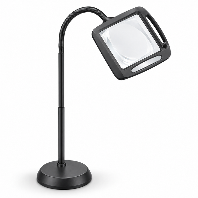 Adjustable Floor Lamp with Magnifier, Magnifying Lamp for Reading and Crafts, Gooseneck Lamp with 12 Glare Free LEDs_01
