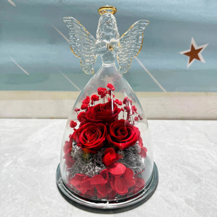 Preserved Rose Glass Dome with LED Light Display | Romantic Angel Gift for Lasting Home Decor