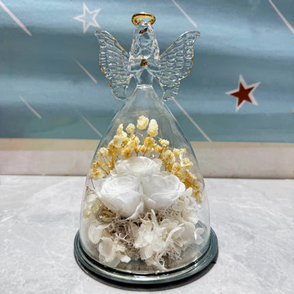 Preserved Rose Glass Dome with LED Light Display | Romantic Angel Gift for Lasting Home Decor