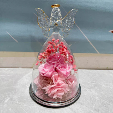 Preserved Rose Glass Dome with LED Light Display | Romantic Angel Gift for Lasting Home Decor