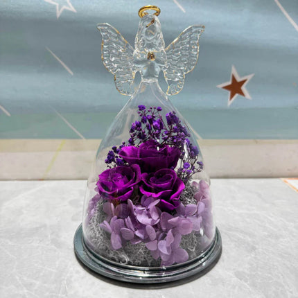 Preserved Rose Glass Dome with LED Light Display | Romantic Angel Gift for Lasting Home Decor