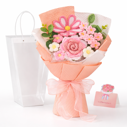 Crochet Flower Bouquet Arrangement for Home Decor | Lasting Gift Display with Matching Card