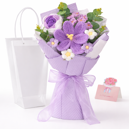 Crochet Flower Bouquet Arrangement for Home Decor | Lasting Gift Display with Matching Card