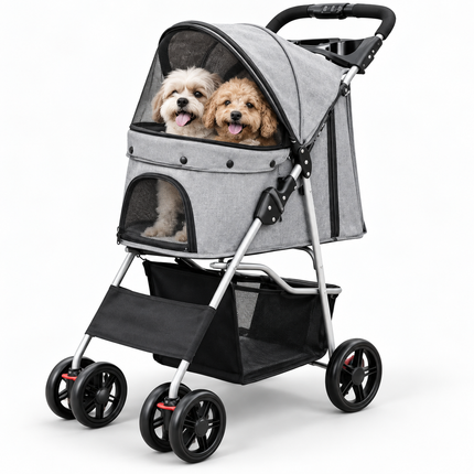 Dog Stroller with Storage Basket, Foldable Pet Stroller with Safety Belt, Lightweight Pet Pram for Walking and Travel_02
