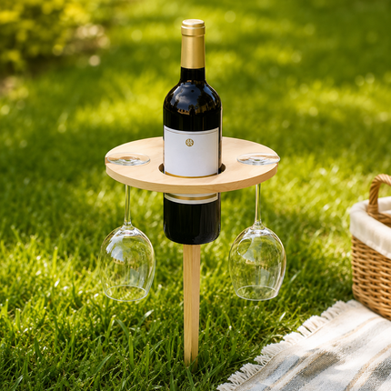 Foldable Picnic Wine Table with Glass Holders | Portable Outdoor Use for Beach and Camping