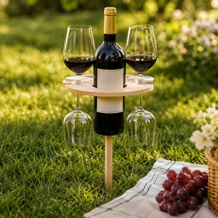 Foldable Picnic Wine Table with Glass Holders | Portable Outdoor Use for Beach and Camping