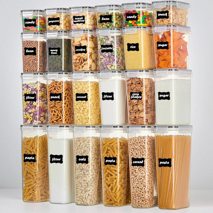 Airtight Food Storage Container Set with Stackable Design | 24-Piece Clear Kitchen Organization for Dry Goods