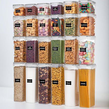 Airtight Food Storage Container Set with Stackable Design | 24-Piece Clear Kitchen Organization for Dry Goods