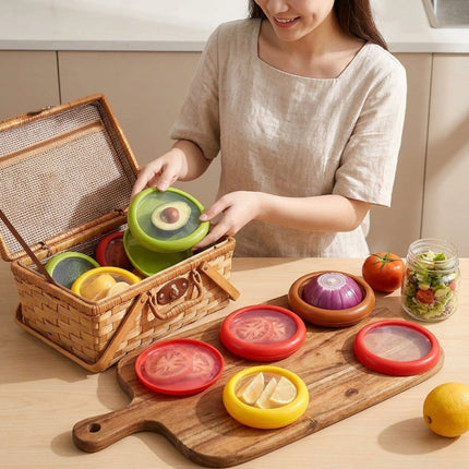 Silicone Food Storage Lids for Produce with Flexible Fit | Keep Fruits and Vegetables Fresh and Waste-Free