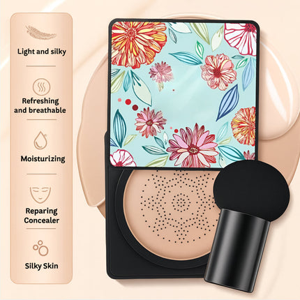 Natural Coverage Foundation Makeup Cushion Compact with Built-In Applicator | Flawless Finish for All Skin Types
