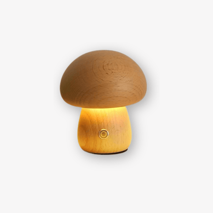 Scandinavian Portobello Mushroom Lamp with Adjustable Soft Light | Rechargeable Natural Wood Night Light for Home Serenity