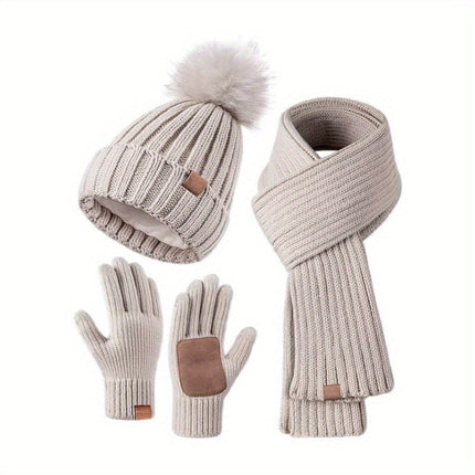 Winter Hat Scarf Gloves Set, Knit Beanie with Pom Pom, Winter Scarf, Touchscreen Winter Gloves for Women and Men