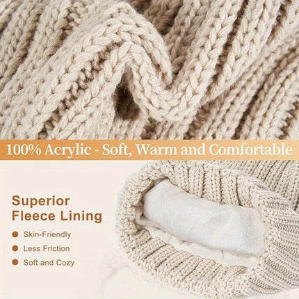 Winter Hat Scarf Gloves Set, Knit Beanie with Pom Pom – image 4