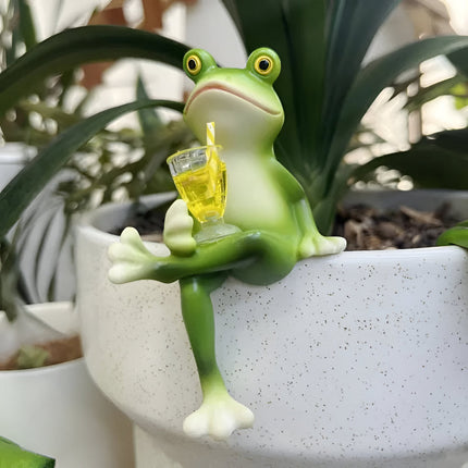 Frog Plant Pot Edge Hanging Ornament with Fun Resin Design | Playful Decor for Indoor & Outdoor Planters