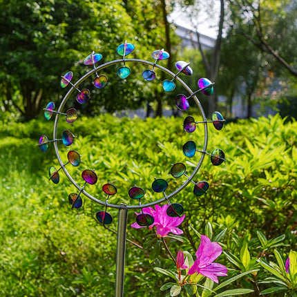Metal Wind Spinner Garden Decor with Reflective Finish | Wind-Powered Lawn Art for Modern Outdoor Spaces
