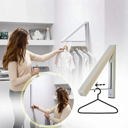 Wall Mounted Folding Clothes Drying Rack, Space Saving Laundry Hanger that Folds Flat, Mounting Hardware Included