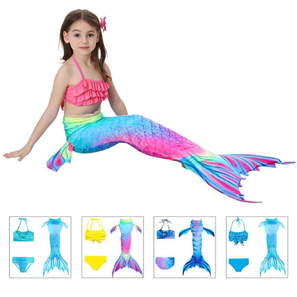 Girls Mermaid Swimsuit Set with Swim Tail Design | Fun Three-Piece Costume for Beach and Dress-Up Play