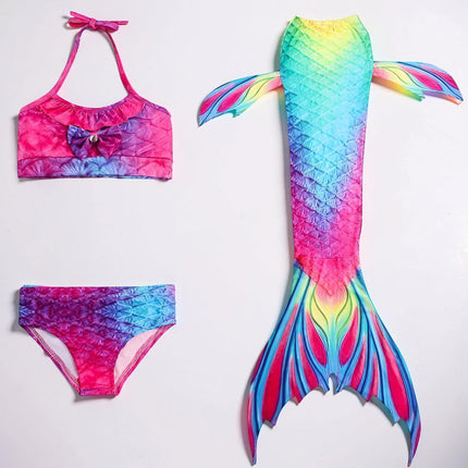 Girls Mermaid Swimsuit Set with Swim Tail Design | Fun Three-Piece Costume for Beach and Dress-Up Play