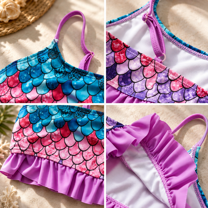 Girls Swimsuit Kids Bikini with Ruffle Design | Fun Two-Piece Swimwear for Beach and Pool Play