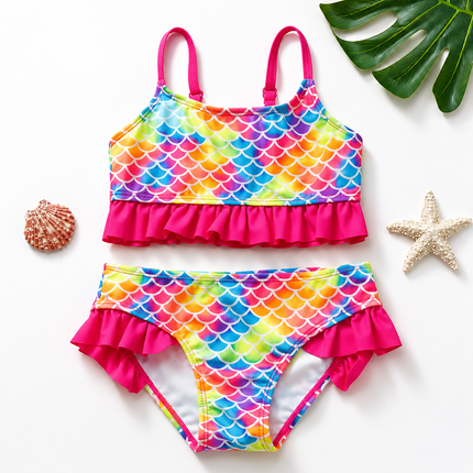 Girls Swimsuit Kids Bikini with Ruffle Design | Fun Two-Piece Swimwear for Beach and Pool Play