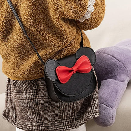 Cute Mouse Crossbody Bag for Girls with Bow Detail | Lightweight PU Mini Handbag for Toddlers and Kids Essentials