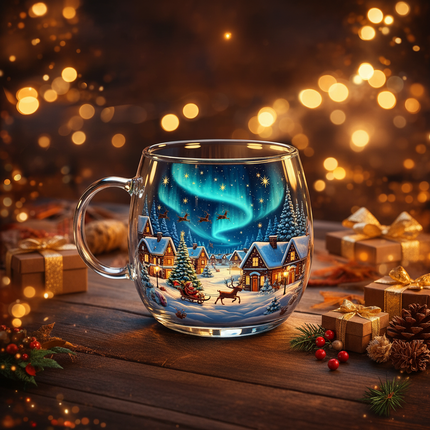 Christmas Glass Mug with Winter Motifs | Durable Hot Beverage Cup for Festive Cheer