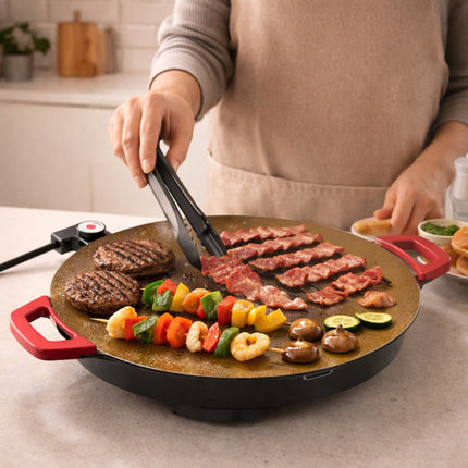 Cast Iron Grill Pan for Indoor Cooking with Even Heat Surface | Electric Powered Griddle for Searing and Grilling