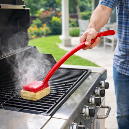 Steam Grill Cleaning Brush with Long Handle for Safe and Easy Grease Removal | Bristle-Free Scrubber Pad for BBQ Cleaning