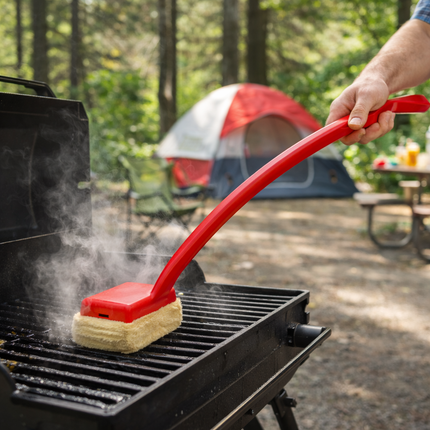 Steam Grill Cleaning Brush with Long Handle for Safe and Easy Grease Removal | Bristle-Free Scrubber Pad for BBQ Cleaning