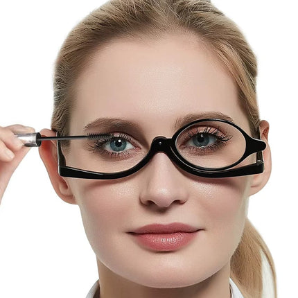 Makeup Glasses with Flip Up Magnifying Lens, 1.0x to 4.0x Magnification, Pivoting Lens for Eyeliner Mascara and Brows