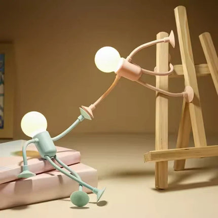 Poseable Figure Lamp with Bendable Arms and Suction Cup Feet, Battery Powered Desk Night Light for Bedrooms