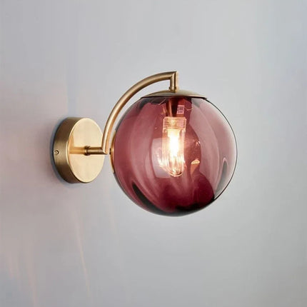 Modern Glass Ball Wall Lamp with Brass Arm & Tinted Shade | Stylish Ambient Lighting for Bedrooms and Living Rooms