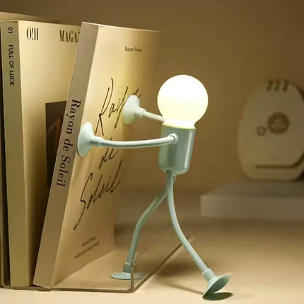 Poseable Figure Lamp with Bendable Arms and Suction Cup Feet, Battery Powered Desk Night Light for Bedrooms
