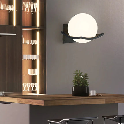 Wall Light with Opal Glass Globe | Modern Minimalist Sconce for Ambient Lighting in Bedrooms and Hallways
