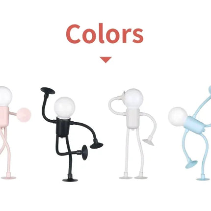 Poseable Figure Lamp with Bendable Arms and Suction Cup Feet, Battery Powered Desk Night Light for Bedrooms