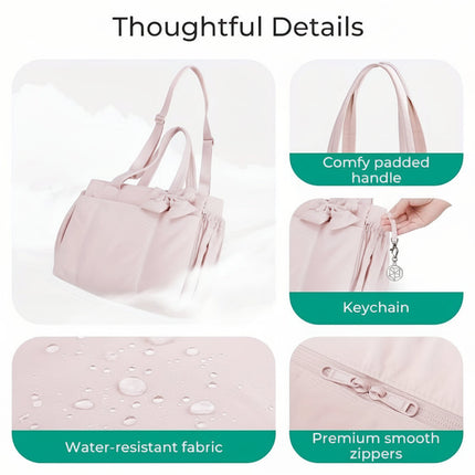 Lightweight Nylon Tote Bag for Women with Bow Detail | Stylish Work & Travel Handbag with Zipper Closure