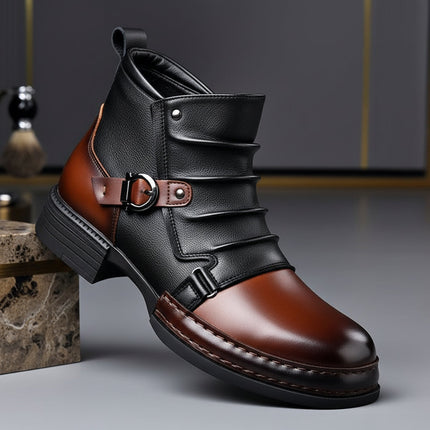 Men's Ankle Boots with Side Zip and Buckle Accent | Comfortable Casual Dress Shoes for Everyday Wear