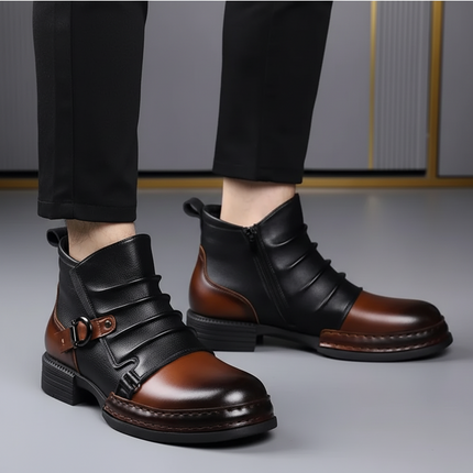 Men's Ankle Boots with Side Zip and Buckle Accent | Comfortable Casual Dress Shoes for Everyday Wear