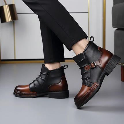 Men's Ankle Boots with Side Zip and Buckle Accent | Comfortable Casual Dress Shoes for Everyday Wear