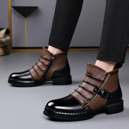 Men's Ankle Boots with Side Zip and Buckle Accent | Comfortable Casual Dress Shoes for Everyday Wear