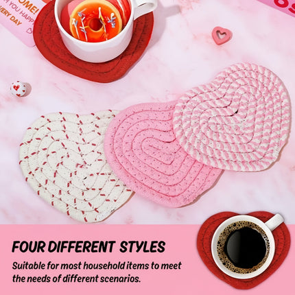 Heart-Shaped Table Coasters with Woven Polyester Design | Heat Resistant Mats for Stylish Drink Protection