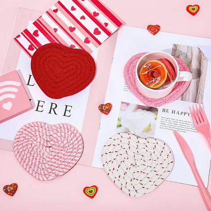 Heart-Shaped Table Coasters with Woven Polyester Design | Heat Resistant Mats for Stylish Drink Protection