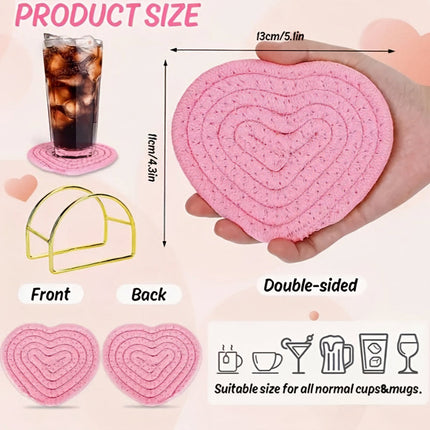 Heart-Shaped Table Coasters with Woven Polyester Design | Heat Resistant Mats for Stylish Drink Protection