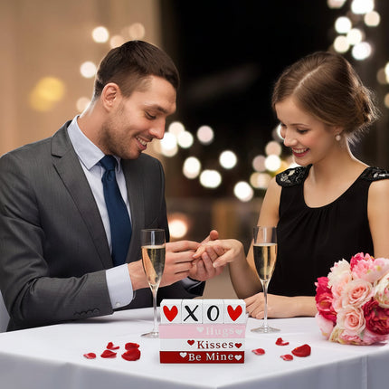 Wooden Valentine Table Decor Set with Book Stack & Heart Signs | Cozy Home Styling for Romantic Spaces