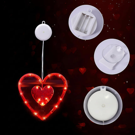 Heart LED Window Lights with Suction Cup Design | Battery-Powered Romantic Decor for Valentine's Day and Holidays